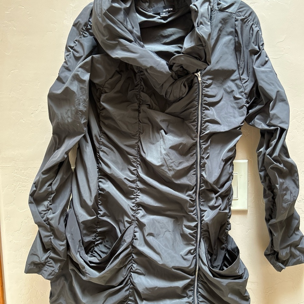 SUN KIM dark gray Sydney Ruched Lightweight Jacket Women Size M